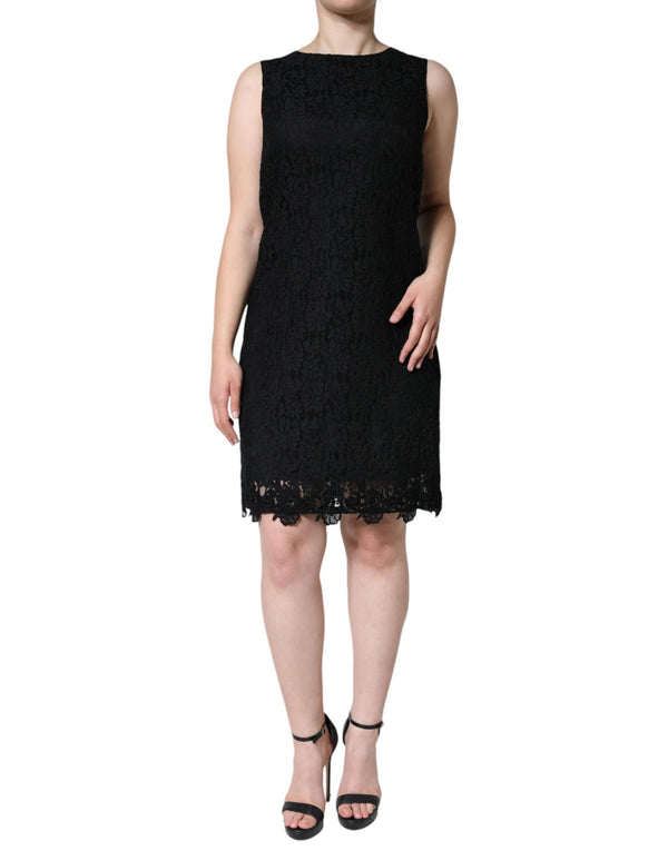 Dolce & Gabbana Black Floral Lace Sheath Sleeveless Mini Dress